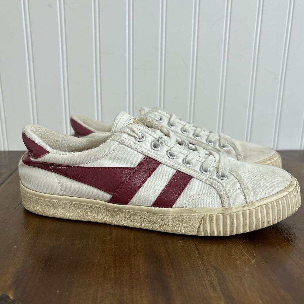 Gola Mark Cox Tennis Sneakers Womens 8 Cream Burgundy Canvas Retro Low Top